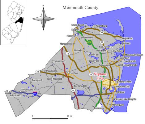 Neptune twp - about three-quarters of the amount in Monmouth County: $62,998. ±$1,094. about 90 percent of the amount in New Jersey: $50,995. ±$277. $89,386 Median household income. about three-quarters of the amount in Monmouth County: $118,527.